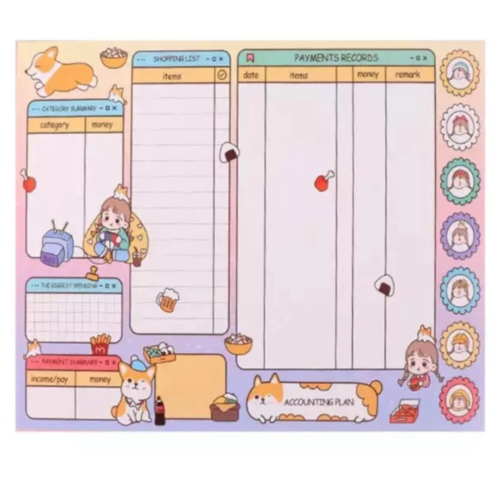 Shopping list memo pad planner payment records